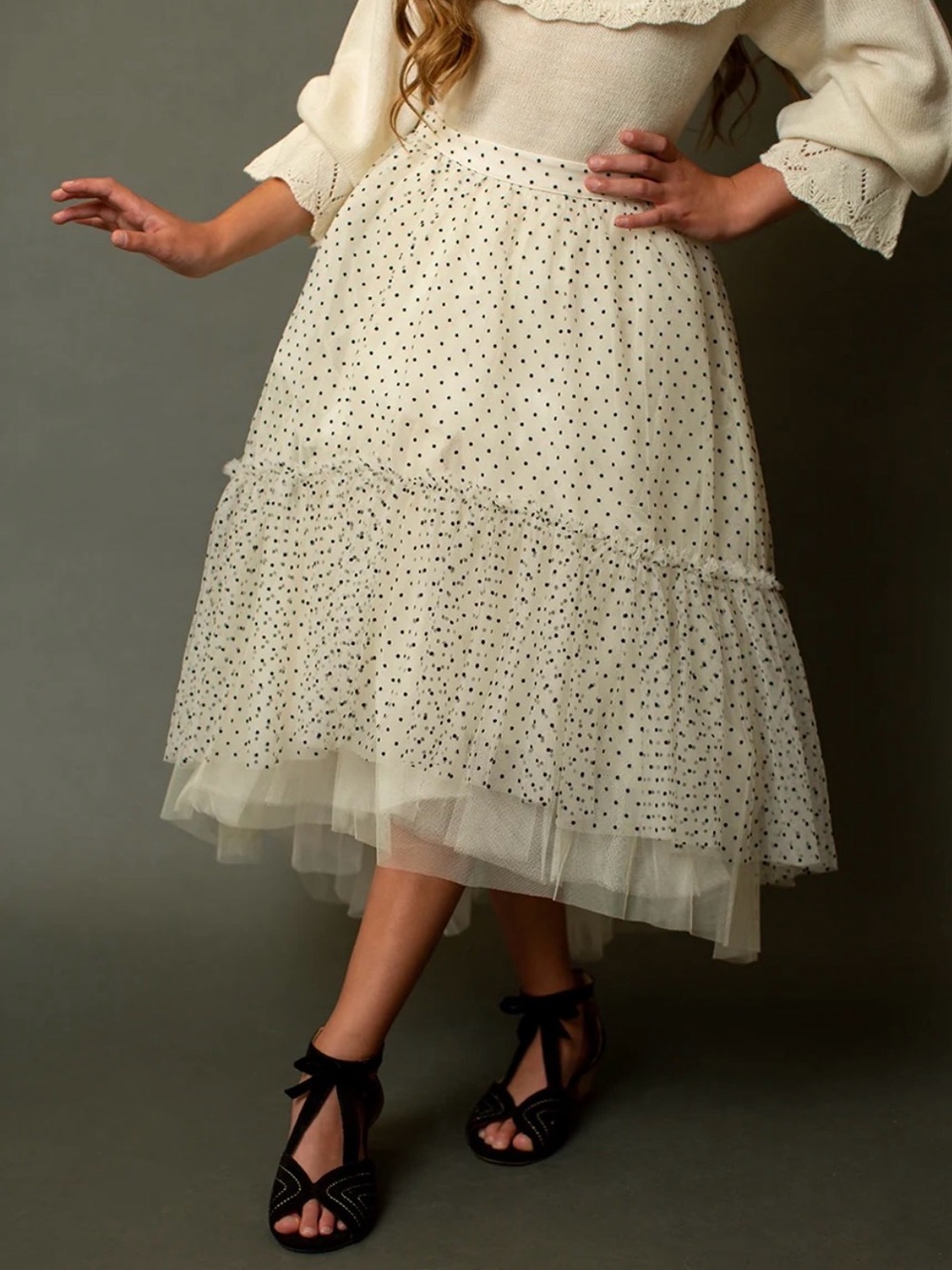 Joyfolie - Toddler Brigitte Tulle Skirt In Cream Black Dot - size 2T - NWT